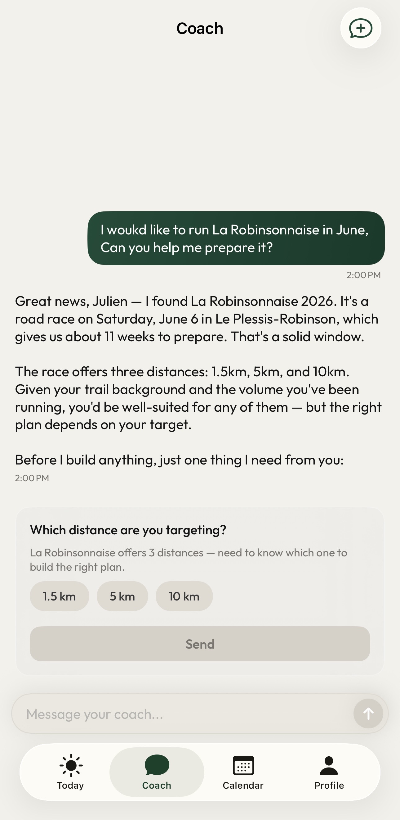 Cadence AI coach asking personalized questions
